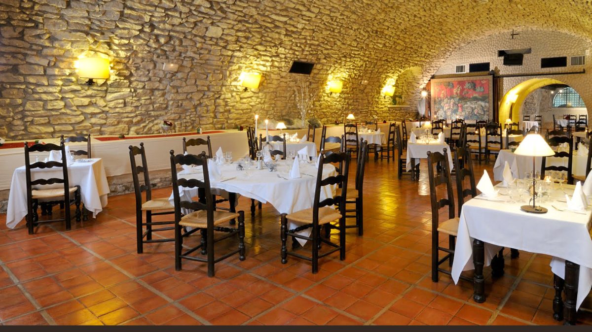 The rock lined restaurant at Moulin de Vernegues, Mallemort, France