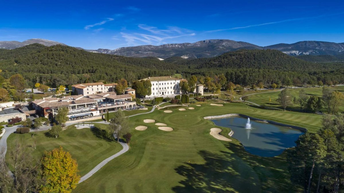 Aerial view of Golf Chateau Taulane, near Grasse, South of France. Golf Planet Holidays.