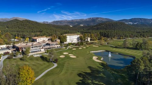 Aerial view at Golf Chateau de Taulane, near Grasse, South of France. Golf Planet Holidays.