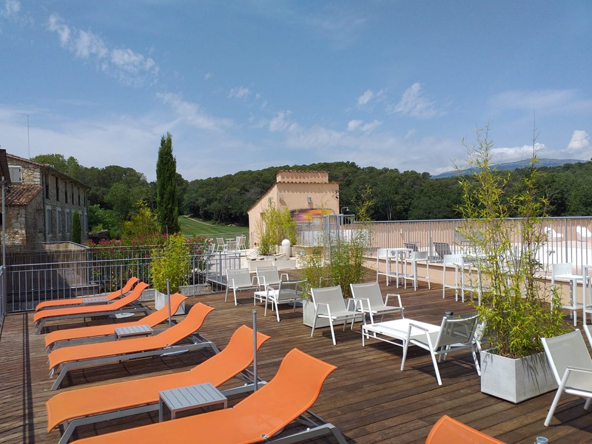 The sundeck at Chateau de la Begude, near Valbonne, South of France. Golf Planet Holidays