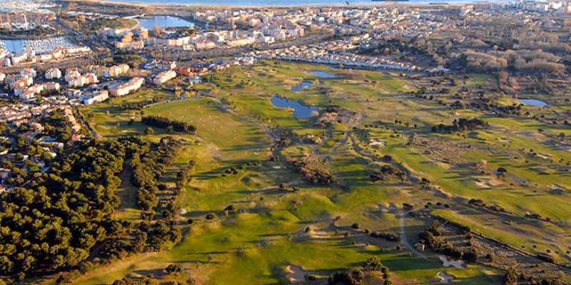 Aerial view of Cap d'Agde Golf Club, south of France. Golf Planet Holidays,