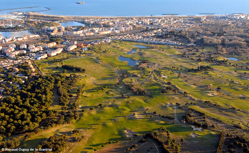 Aerial view of Cap d'Agde Golf Club, south of France. Golf Planet Holidays,