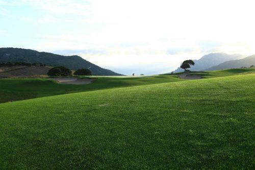 On the fairway at Domaine de Murtoli Golf Club, Corsica