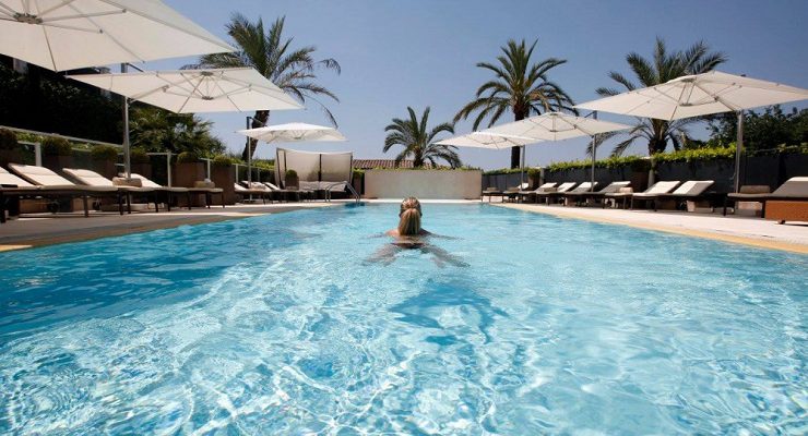 The outdoor pool at Royal Mougins Golf Resort, South of France,. Golf Planet Holidays.
