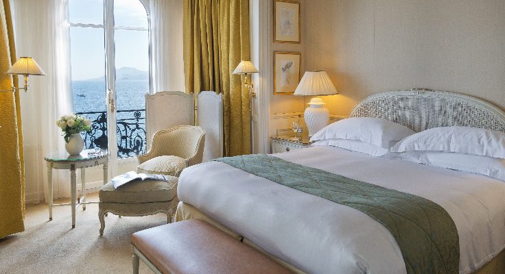 A seaview bedroom at InterContinental Carlton Hotel, Cannes, South of France. Golf Planet Holidays.