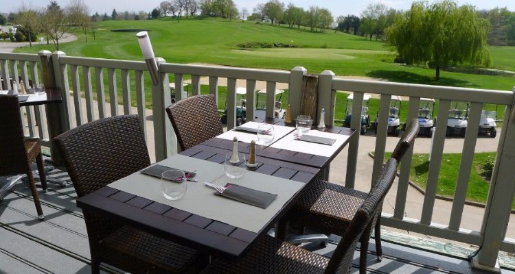 On the terrrace at Golf Hotel Saint Malo, Le Tronchet, Brittany, France