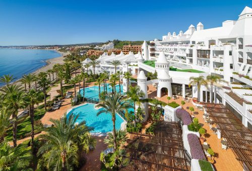 The pool and beach at H!0 Estepona Palace Hotel, Costa del Sol, Spain. Golf Planet Holidays