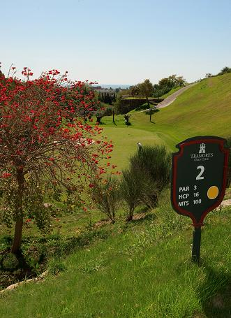 The second hole at Flamingos Golf Course, Benahavis, Costa del Sol, Spain. Golf Planet Holidays.