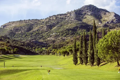On the tee at Alferini golf course at Anantara Villa Padierna Palace Resort, Benahavis, Costa del Sol, Spain. Golf Planet Holidays