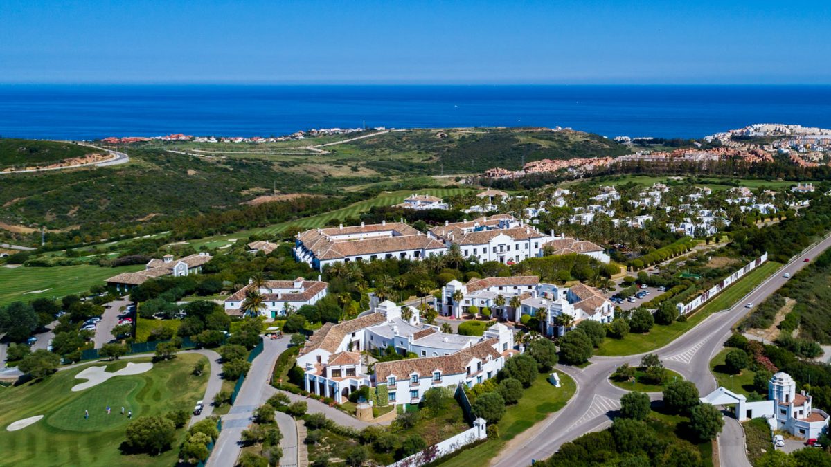 Aerial view of Finca Cortesin Hotel and golf course, Costa del Sol, Spain