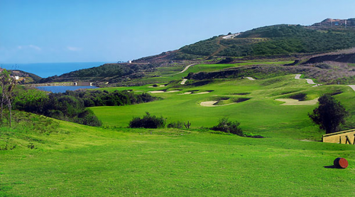 On the tee at Alcaidesa Links Golf Resort Golf Course, San Roque, Costa del Sol, Spain. Golf Planet Holidays