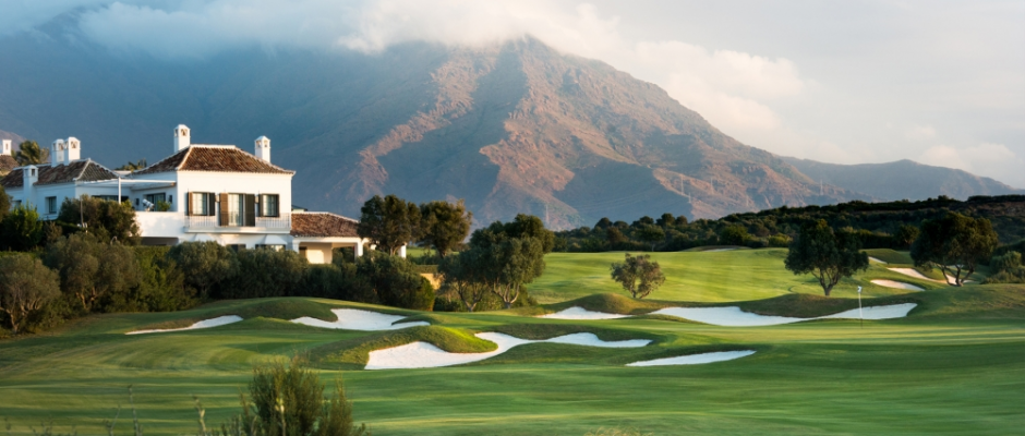 Mountain backdrop on one side of Finca Cortesin Golf course, Costa del Sol, Spain