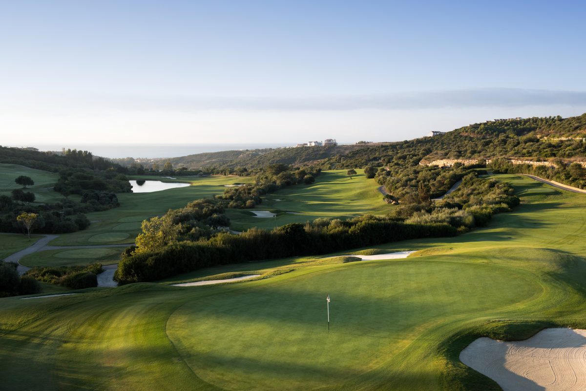The sixth green at Finca Cortesin Golf Course, Costa del Sol, Spain