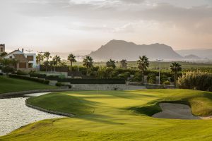 Tough approach to the green at La Finca Golf Course, Alicante, Spain
