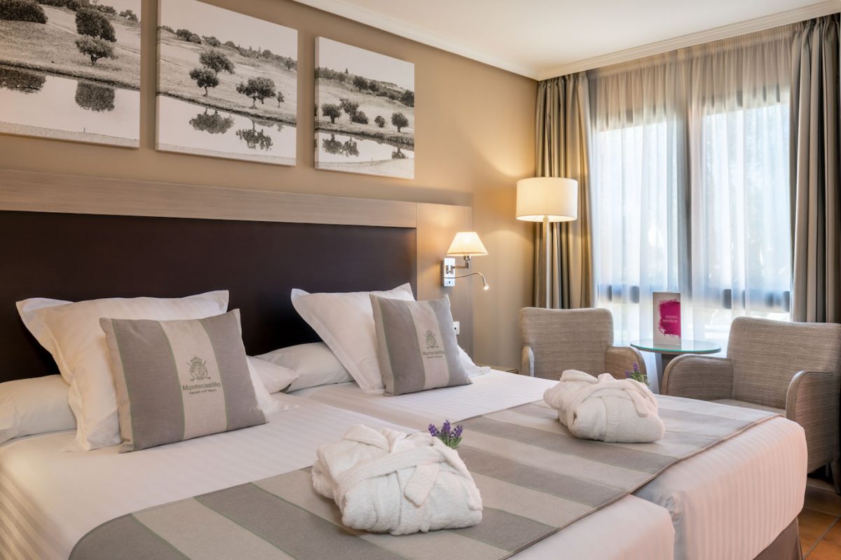 A luxury bedroom at Montecastillo Resort Hotel, Jerez, Spain