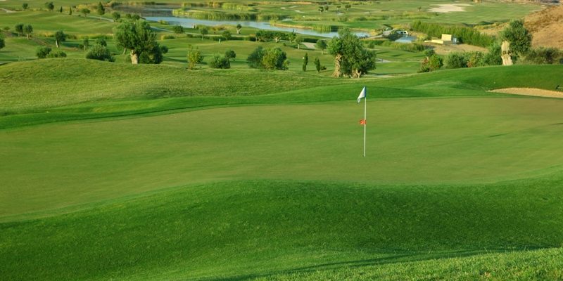 The 13th green at Quinta do Vale golf course, Eastern Algarve, Portugal