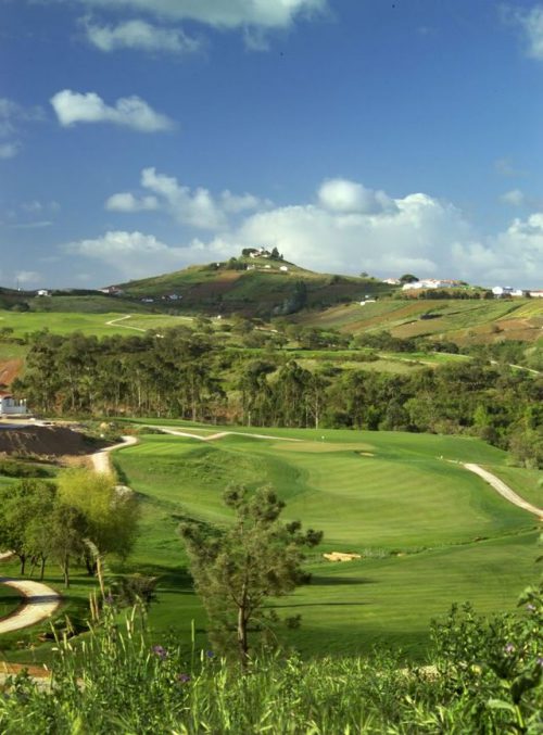 View down to the green at CampoReal Golf Club, near Lisbon, Portugal