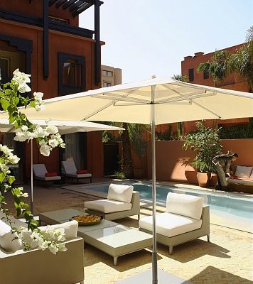 Sun and shade at Hotel and Ryads Barriere Le Naoura, Marrakech, Morocco