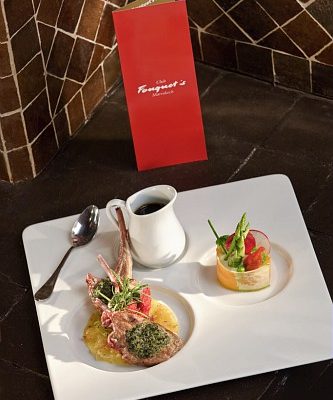 Fine dining in Fouquets at Hotel and Ryads Barriere Le Naoura, Marrakech, Morocoo