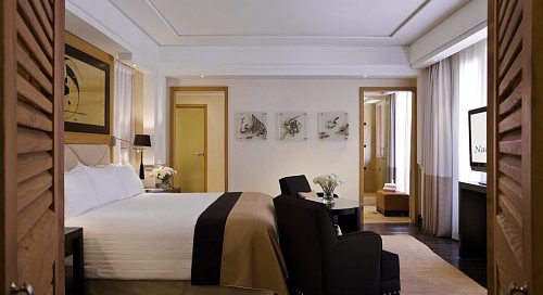 Double bedroom at Hotel and Ryads Barriere Le Naoura, Marrakech, Morocco