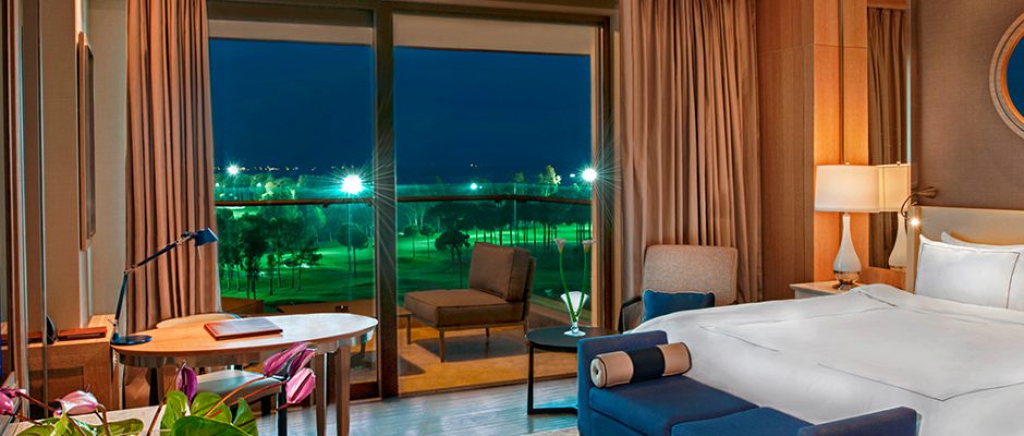 Golf view bedroom at Regnum Carya Golf and Spa Resort, Belek, Turkey. Golf Planet Holidays
