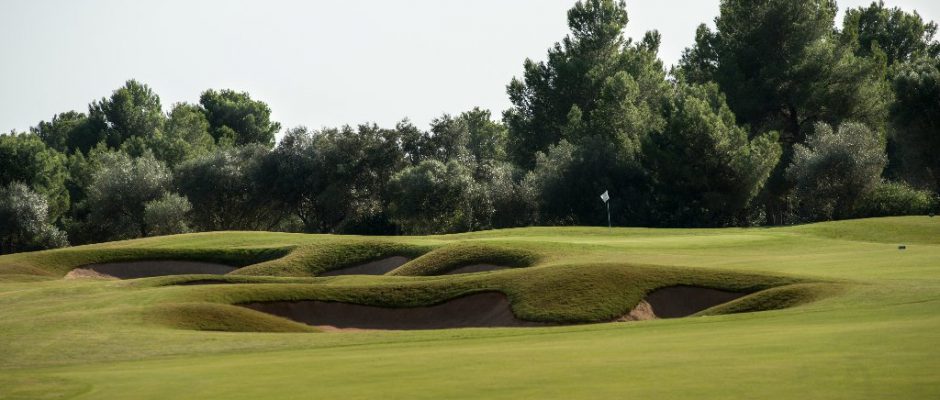 Aim high over the bunkers on T Golf and Country Club course, Palma, Mallorca