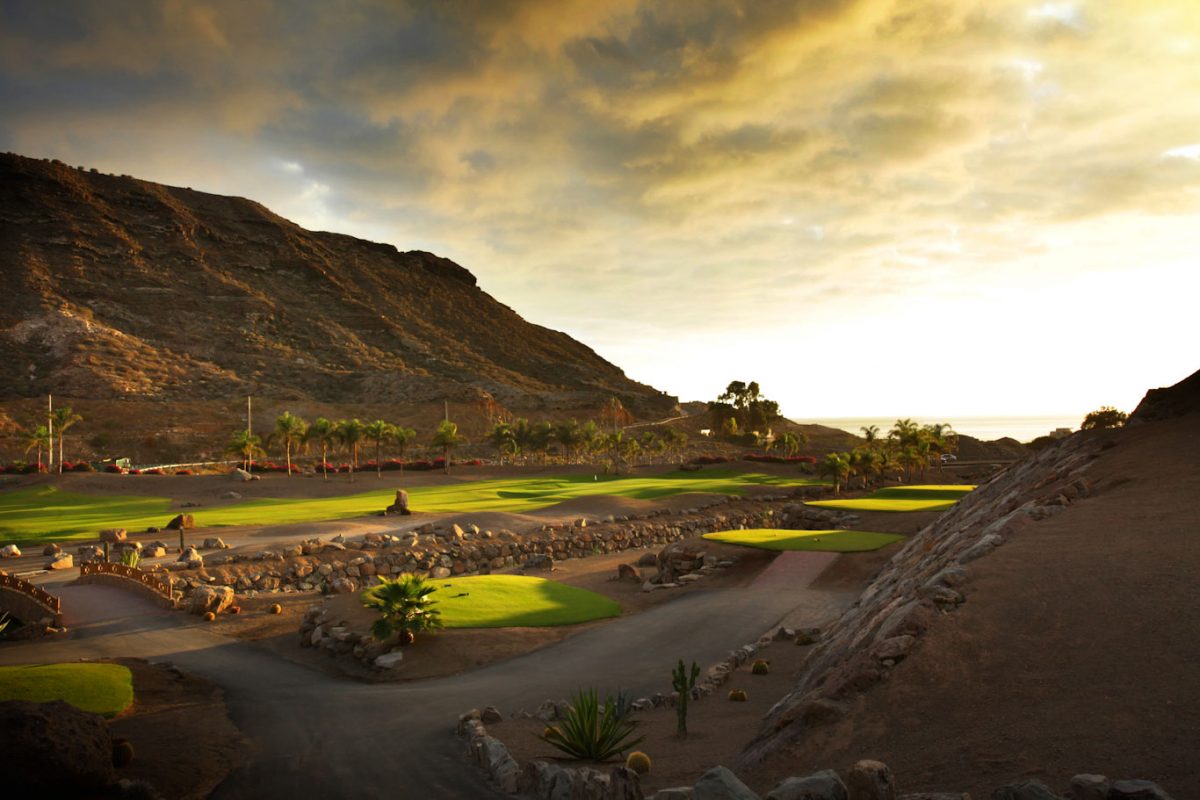 Sunset shadows over Anfi Tauro Golf Club, Gran Canaria, Canary Islands