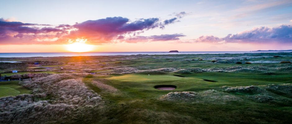 Sunset over the sixth green at Ballyliffin Golf Club, Northern Ireland