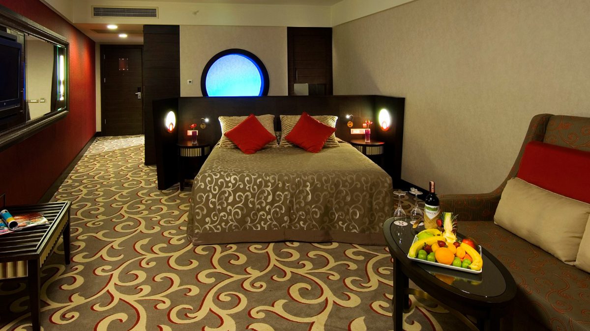A superior seaview bedroom at Cornelia Diamond Golf Resort, Belek, Turkey