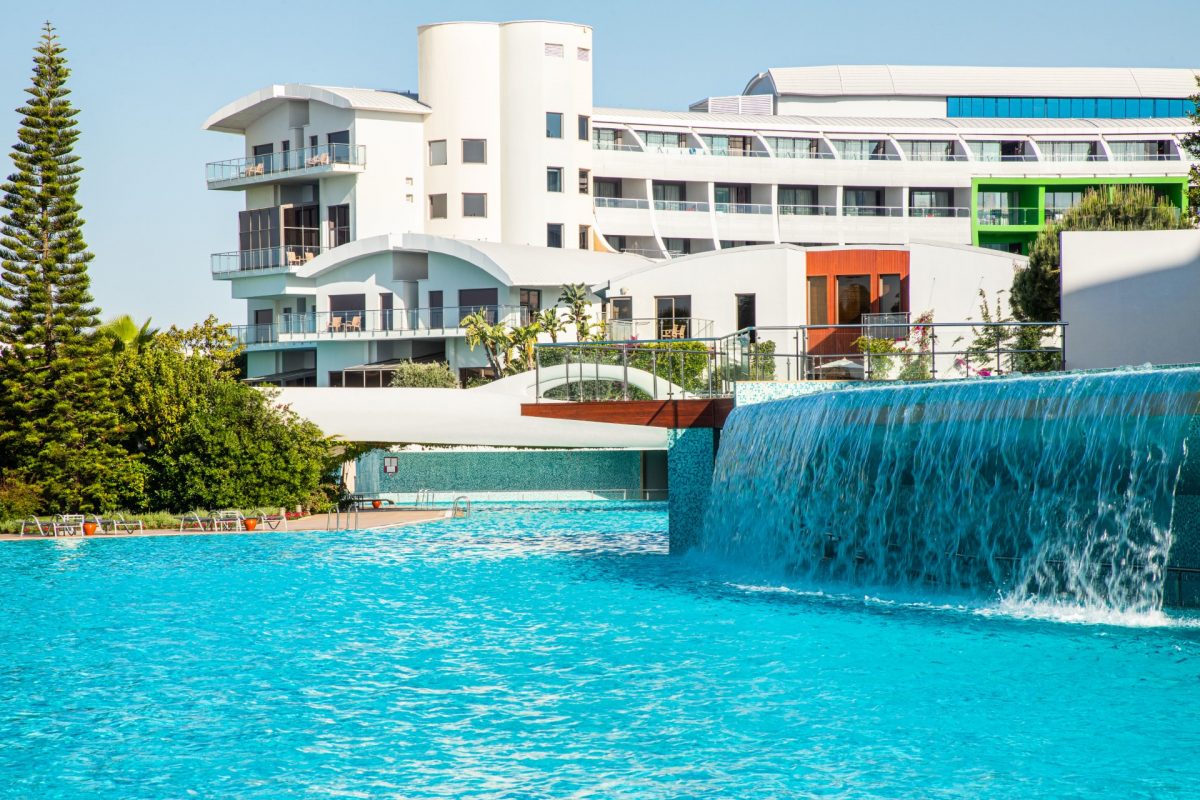 Swimming pool waterfall at Cornelia Diamond Golf Resort, Belek, Turkey