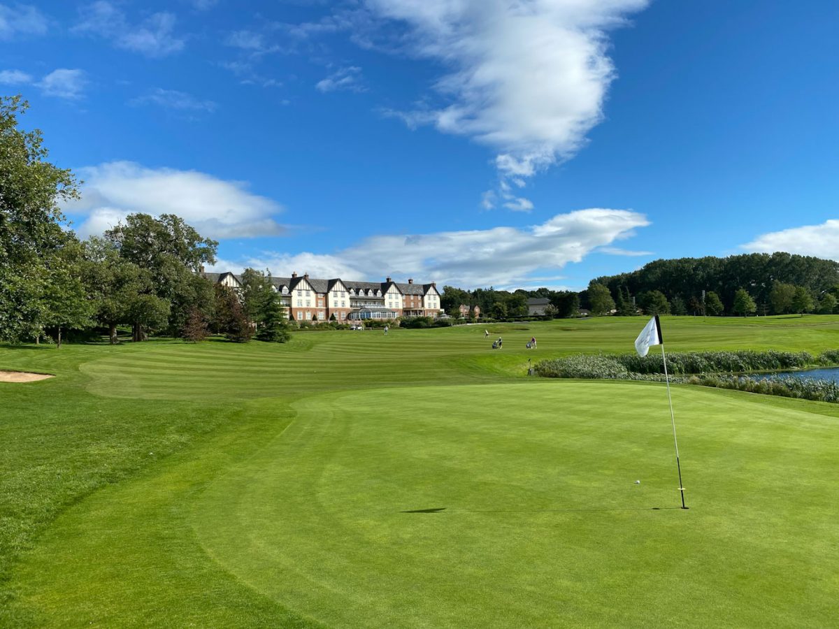 View from the golf course to Carden Park Hotel, Cheshire, England