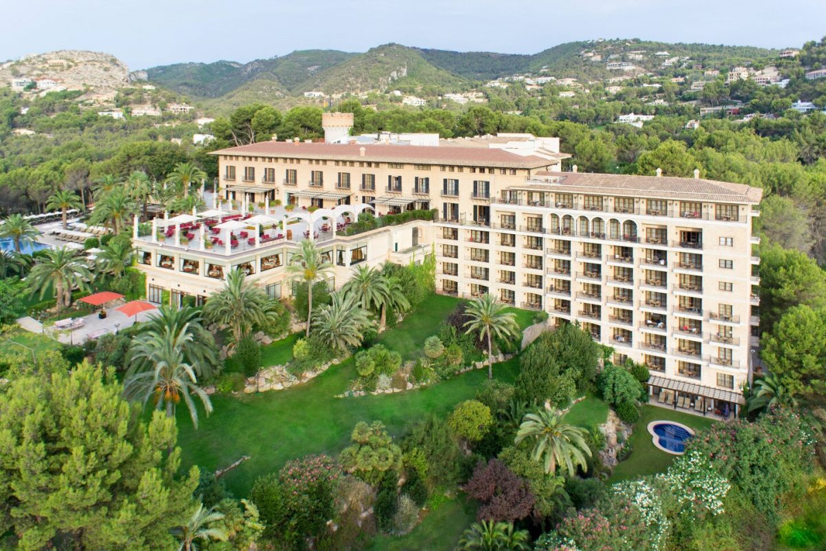 Aerial view over Castillo Hotel Son Vida, Mallorca