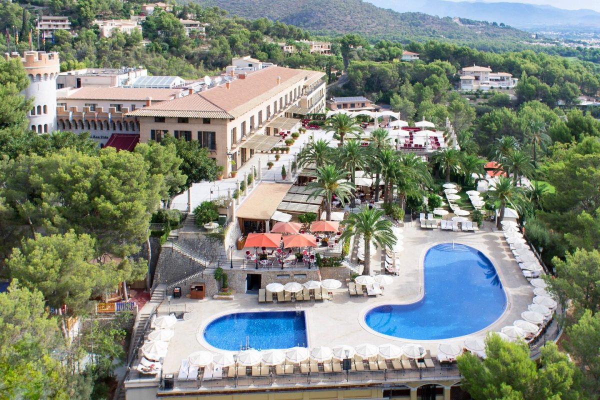 The outdoor swimming pools at Castillo Hotel Son Vida, Mallorca