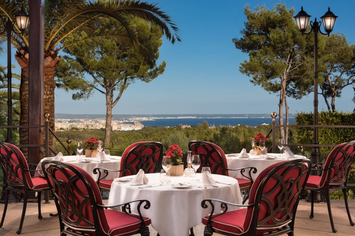 Dining on the terrace at Castillo Hotel Son Vida, Mallorca