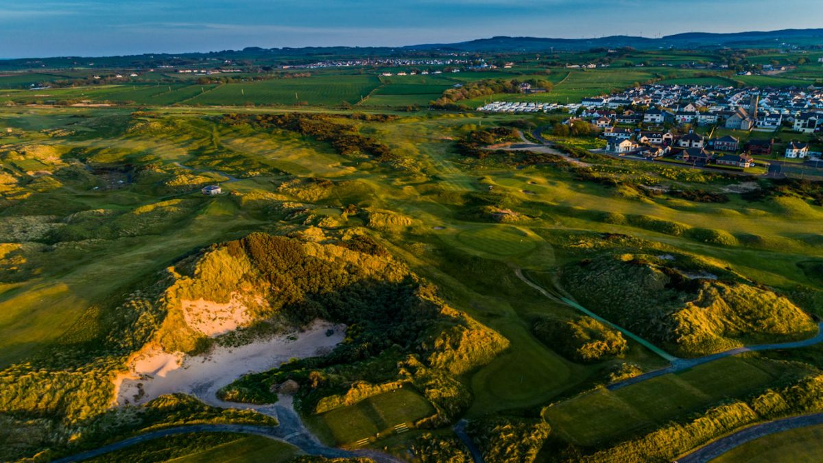 Aerial view towards the town at Castlerock Golf Club, County Londonderry