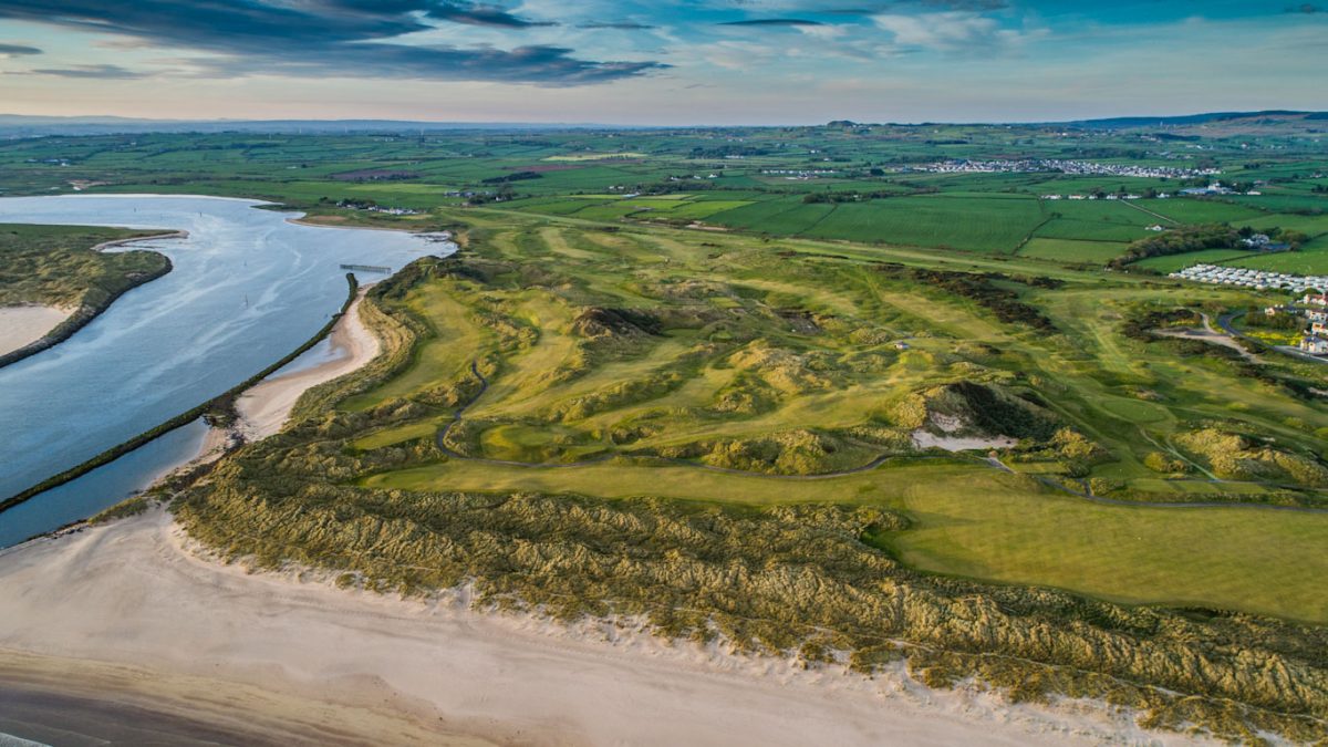 Aerial view of Castlerock Golf Club, County Londonderry, from the beach