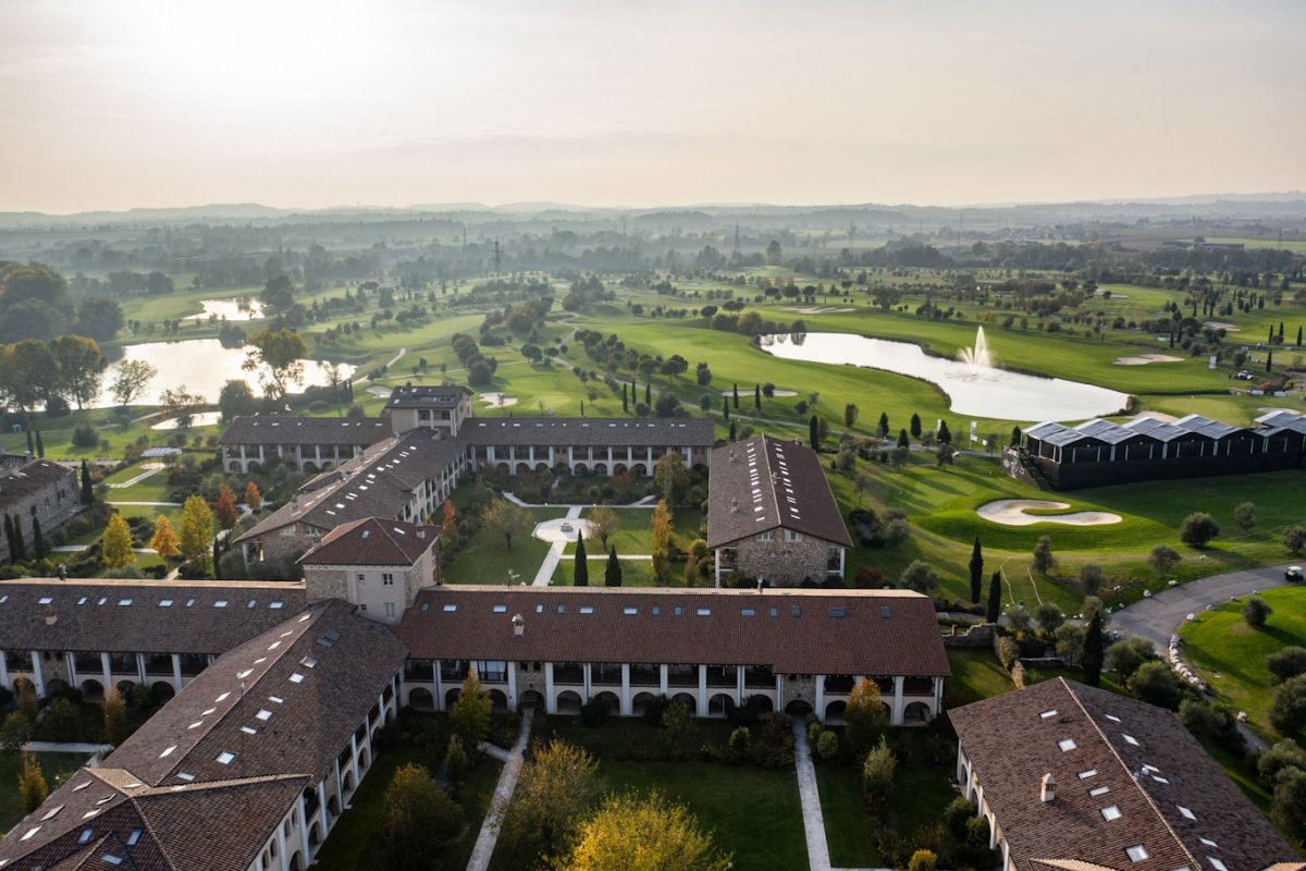 Aerial view of Chervo Golf Spa and Resort, Pozzolengo, Italy