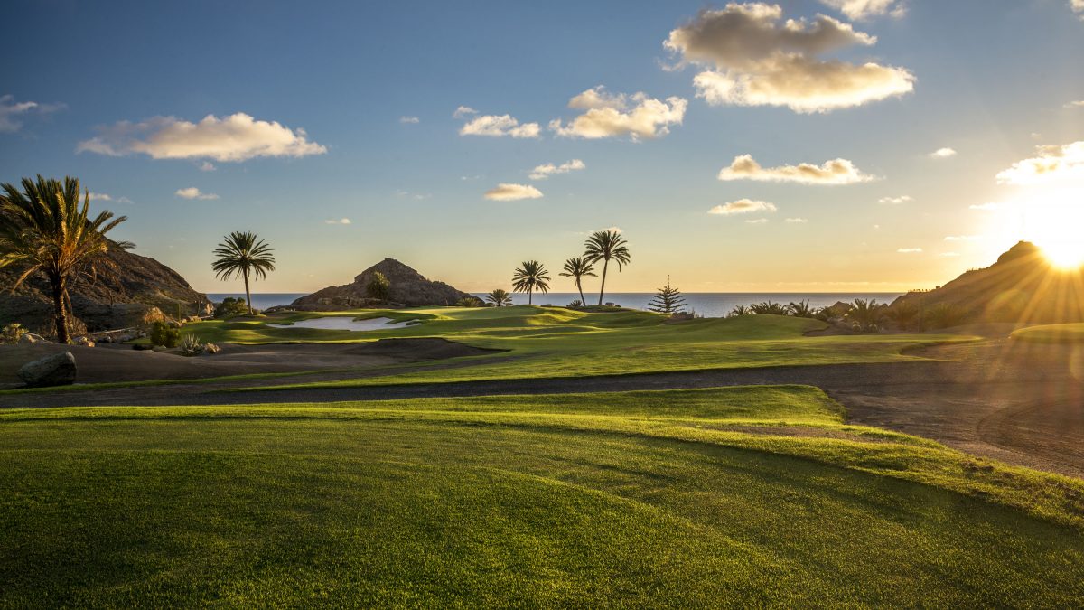 Sunset over the ocean at Anfi Tauro Golf Course, Gran Canaria, Canary Islands
