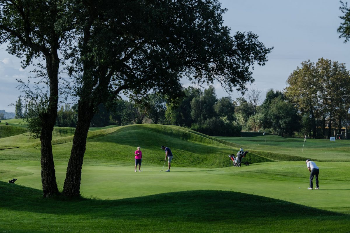 Ready to putt on the second at Emporda Links and Forest, Girona, Spain