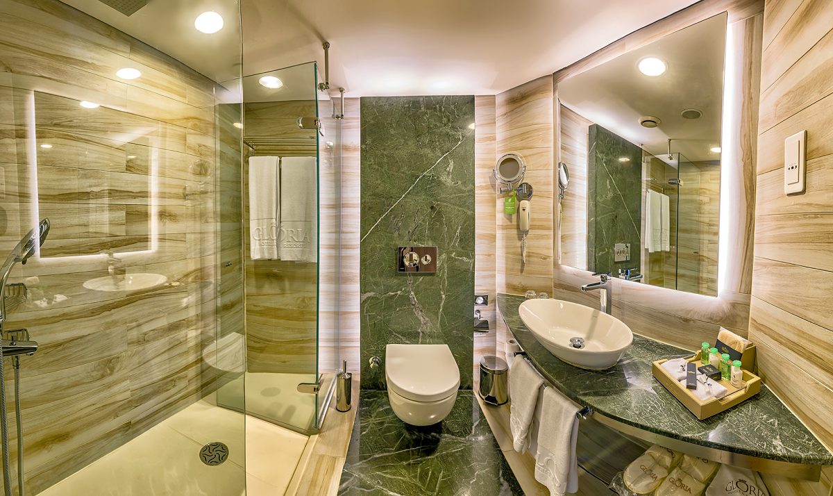 A spacious bathroom at the Gloria Verde Hotel, Belek, Turkey