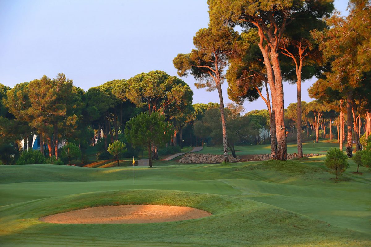 The sloping 11th green on Gloria New Golf Course, Belek, Turkey
