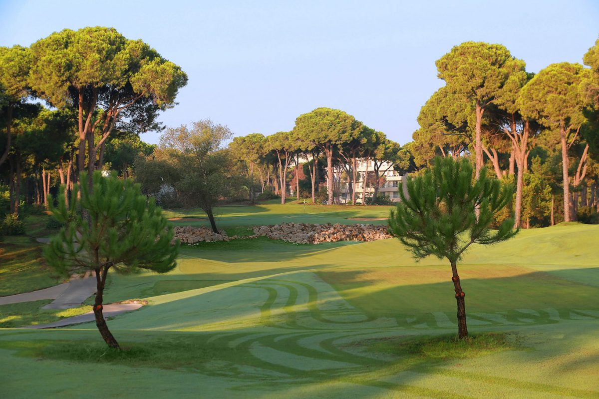 Approaching the green at Gloria New Golf Course, Belek, Turkey