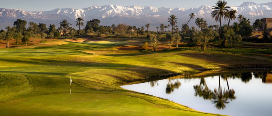 The Atlas Mountains form the backdrop to Amelkis Golf Club, Marrakech