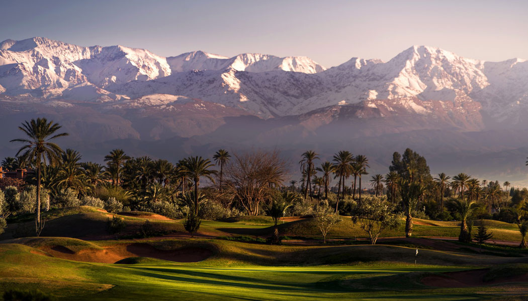 The imposing Atlas Mountains behind Amelkis Golf Club, Marrakech
