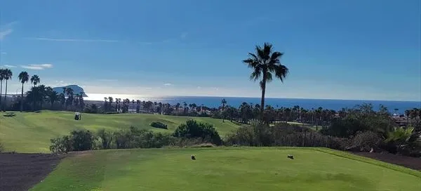 On the tee at Golf del Sur, Tenerife. Golf Planet Holidays.
