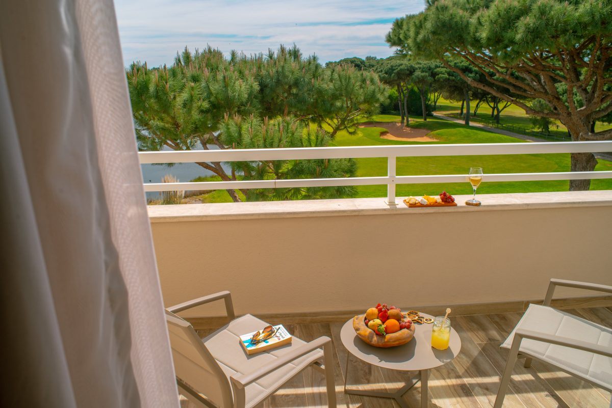 Hotel room balcony overlooking Onyria Quinta da Marinha Resort, Cascais, Portugal