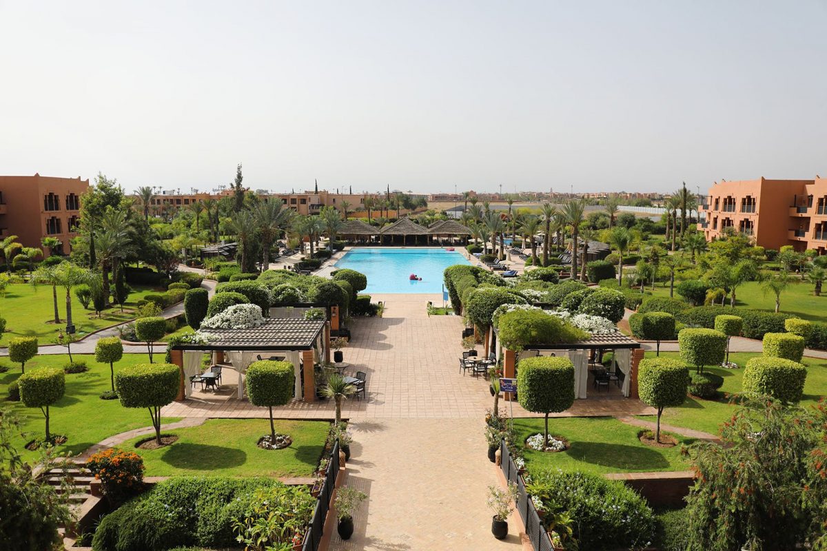The elegant grounds of the Kenzi Menara Palace hotel, Marrakech, Morocco