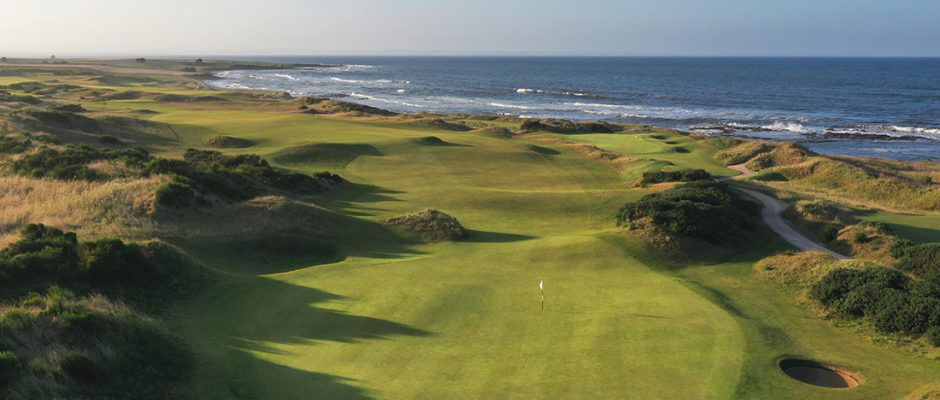 Aerial view at Kingsbarns Golf Links, St Andrews, Scotland. Golf Planet Holidays