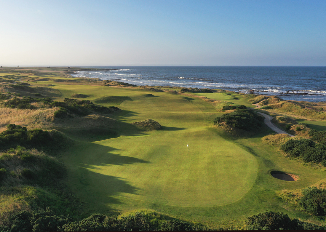 Aerial view at Kingsbarns Golf Links, St Andrews, Scotland. Golf Planet Holidays
