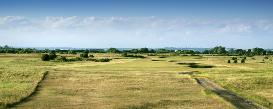 Straight down the fairway at Littlestone Golf Course, Kent, UK